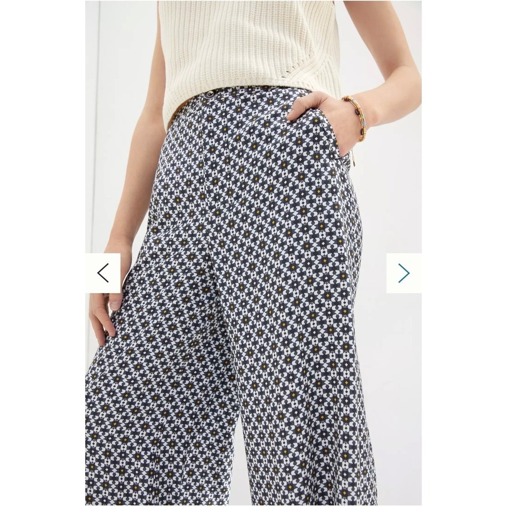 Maeve Anthropologie Callan Wide Leg Pants Geometric Tile Print Blue White 14 - Picture 11 of 16